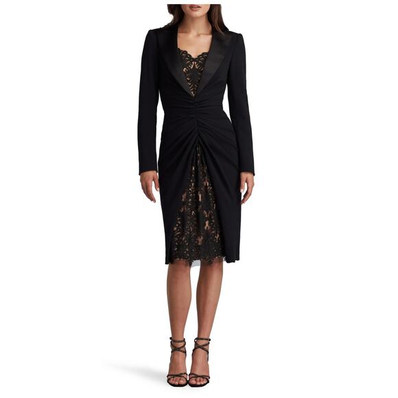 Tadashi Shoji Peekaboo Lace Panel Long Sleeve Cocktail Dress Size XS - Picture 4 of 12